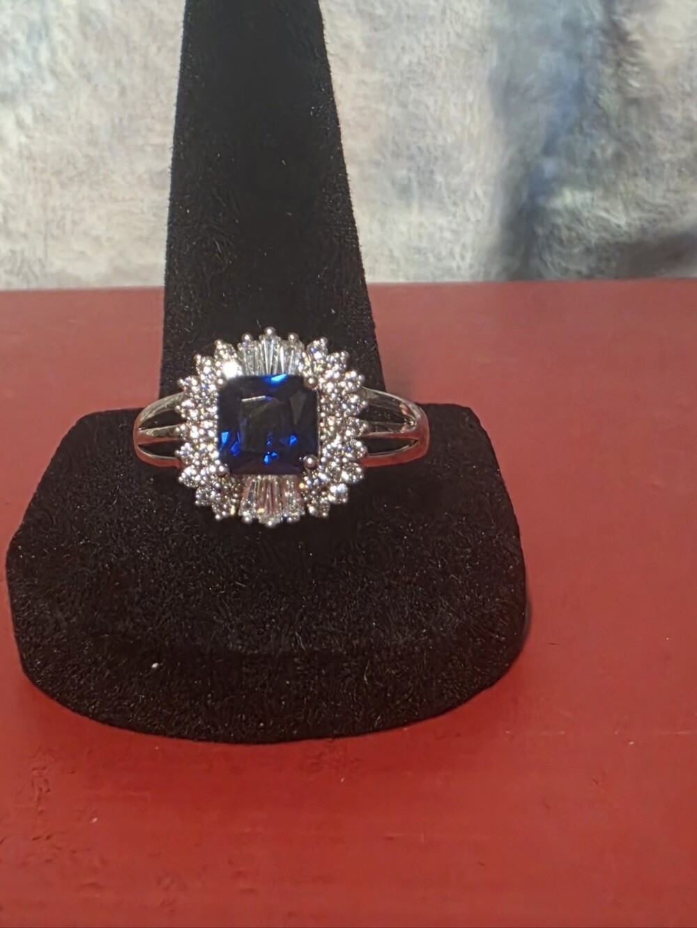 925 Sterling Silver Blue Cubic Zirconia Halo Ring By Ryze. Size 10